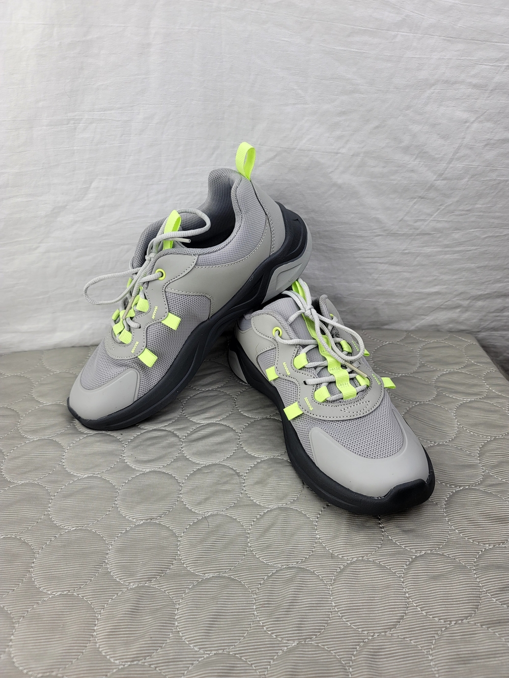 All in Motion Men's Low Top Lace-Up Athletic Sneakers Gray/Neon Green - Picture 2 of 7